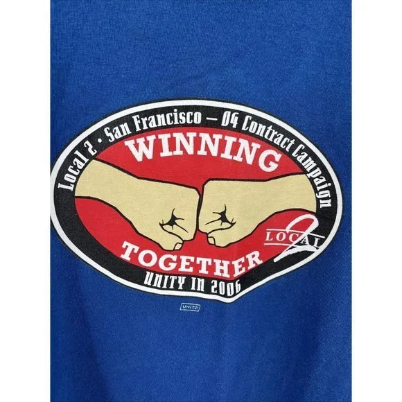 Vtg Local 2 Hospitality Workers Mens L Navy Union Brotherhood T Shirt USA EUC - Picture 6 of 7